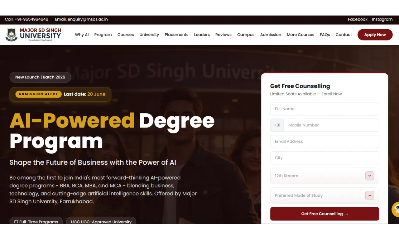Landing Page for Major SD Singh University Admissions